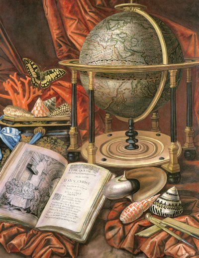 Still Life with a Globe, Books, Shells and Corals by Simon Renard de Saint Andre
